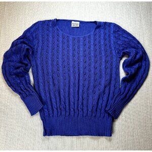 Vintage Barry & Me Periwinkle Purple Eyelet Cable Knit Classic Sweater -USA made